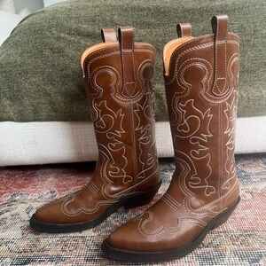 GANNI Embroidered Western boots